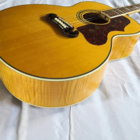 free shipping unique 6 string 43 inch J20 acoustic guitar,yellow folk guitar,Spruce plywood guitar,flamed maple veneer back