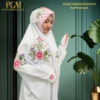 Mukena Terusan Dewasa Bahan Katun Mikro Motif Bordir Bunga Lupin Indah