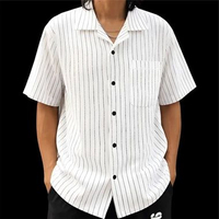 KEMEJA PUTIH PENDEK STRIPE | BOXY PRIA WANITA|Bright Street Artstore/Cowok cewek keren kasual warna 