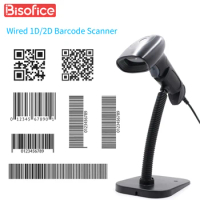USB Barcode Scanner 1D 2D QR Handheld Wired Bar Code Reader with Stand Support Screen Code for Supermarket Library Book Shop