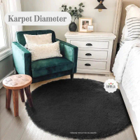 DISKON Karpet Bulu Rasfur Bundar Karpet Lantai Bulat Diameter 100cm +Antislip - Hitam, +Antislip Saj