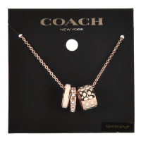 COACH 經典滿版C字LOGO三環造型搪瓷水晶鑲鑽項鍊-金/米白色