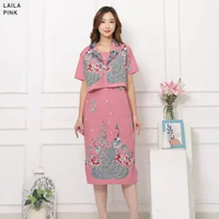 Evercloth Laila Maia Cheongsam Batik Couple Qipao Dress Batik Modern Seragam Family Set Merah Pink P