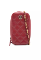 Chanel 二手香奈兒雙C菱格紋羊皮拉鍊手機殼