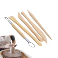 Clay Tools Kit 5Pcs Clay Cutting Tools Wooden Handle Ceramic Tools Air Dry Clay Tool Set for Shaping Modeling for Home School