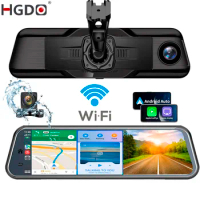 T122 10" 4K Dash Cam Wireless CarPlay Android Auto Dvr Dual Lens Support 24h Parking Monitoring Video Recorder Monitor GPS Navi