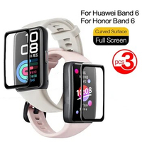 3pcs Full Curved Screen Protector For Huawei Band 6 Tempered Glass For Honor Band 6 Protective Film Wristband Cover (Not Glass)