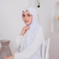Hijab Pashmina Kaos Jersey Premium - Kerudung Pasmina Panjang Malaysia - Putih bersih