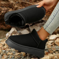 Flat Bottom Winter 2023 Women's Snow Boots Suede Plush Warm Casual Shoes New Thick Gothic Fashion Chelsea Women's Boots