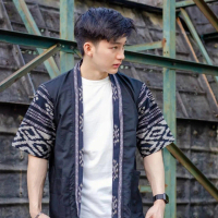 Granito.id - Kimono outer Tenun songket troso Ori panjang pria Casual Santai Jaket Katun