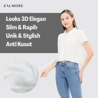 Zalmore Women Basic Crop Shirt Premium LUMA Waffle - Kemeja Crop Wanita Lembut Anti Kusut S Beige