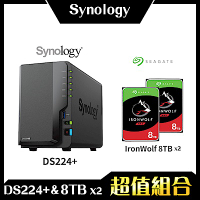 Synology DS224+ 2Bay NAS 網路儲存伺服器＋希捷 Seagate 8TB NAS專用硬碟-兩入組