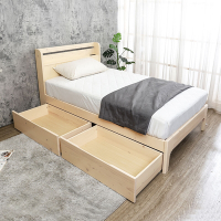 柏蒂家居-利歐3.5尺單人書架型插座床頭實木床架-附收納抽屜2入(兩色可選)