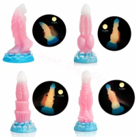 New Product Luminous Dildo Silicone Animal Dildo Vagina G-spot Anal Plug Ass Dilator Colourful Glowing Huge Monster Dildo Sextoy