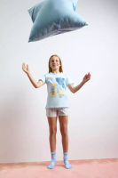 DeFacto Girls Pajamas Set Printed Short Sleeve Top Elastic Waist Short Shorts E6232A825Sp
