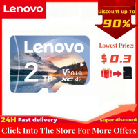 Lenovo SD Card 2TB ความเร็วสูง128GB Mini Card 256GB 512GB 1TB TF Flash Card การ์ดหน่วยความจำ64GB สำหรับกล้องศัพท์พร้อมอะแดปเตอร์ฟรี