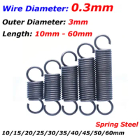 Wire Dia 0.3mm Open Hook Tension Spring Pullback Spring Coil Extension Springs Outer Dia 3mm Length 10mm - 60mm Spring Steel