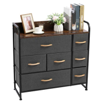 3-Tier Dresser Organizer with 7 Fabric Storage Drawers for Bedroom Hallway Entryway Closets Sturdy Steel Frame Wood Top&amp;Handles