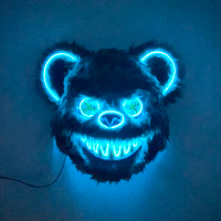 LED Cosplay Glowing Bloody Bear Mask Halloween Horror Plush Rabbit Mask Bloody Bear Mask Decorative Festival Mask Neon Headgear