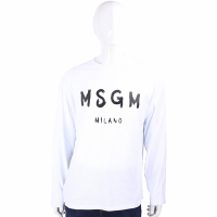 MSGM 塗鴉黑字母白色棉質長袖TEE T恤(男款)
