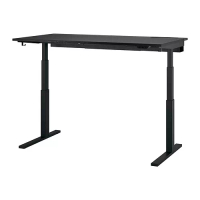 MITTZON 升降式工作桌, 電動 黑色/實木貼皮 梣木/黑色, 160x80 公分