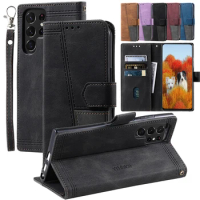 Luxury Leather Flip Wallet Case For Samsung Galaxy S22 Ultra S21 S20 Plus S22+ S21FE S20FE Card Slot Stand Magnetic Classic Capa