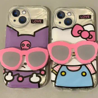 Sunglasses Kitty Apple Phone Case Fashion Sunglasses Holder for Iphone 14/13/12/11/X Full Lens Coverage Fall Protection Shell