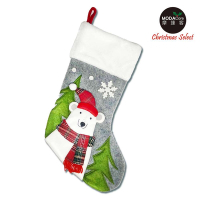 摩達客耶誕-質感圍巾白熊灰色聖誕襪
