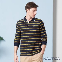 【NAUTICA】撞色雙條紋長袖POLO衫(深藍)