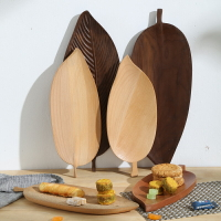 恒笑手工木質盤黑胡桃木樹葉木托盤創意道具日式零食水果盤干果盤