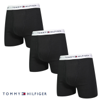 Tommy Hilfiger  Cotton Classics 男內褲 中長版棉質高彈性合身平口褲/Tommy四角褲-黑、黑、黑 三入組