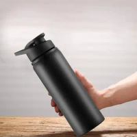 24oz Portable Sports Water Bottle Stainless Steel Straight Drinking Cup Cycling Outdoor Travel Bicycle Kettle Black