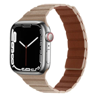 Slim Leather Strap For Apple watch band 44/45/49/40/41/42/38mm Magnetic Loop correa bracelet iWatch series 3 5 SE 6 7 8 9 ultra2