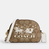COACH 迷你斜背包 Mini Serena Satchel In Signature Canvas With Horse And Sleigh