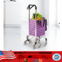 35L Folding Laundry Shopping Cart 8 Wheel Climbing Push Trolley Portable Shopping Handcart+Bag