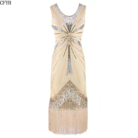 1920s 30s Great Gatsby Robe Sequined Embellished Fringed Dress O-Neck Tassel Flapper Dress Summer Party Dresses Vestidos