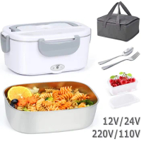 Electric Lunch Box Stainless Steel Office School 220V 110V Fast Heating Food Warmer Container 12V 24V Car Truck EU US Plug Set