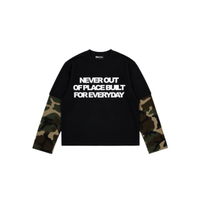เสื้อยืดแขนยาวผู้ชายสีดำ NEVER OUT OF PLACE 2 LAYER LONG SLEEVE BLACK MEN
