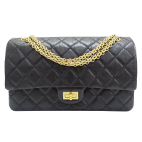 【二手名牌BRAND OFF】CHANEL 香奈兒 黑色 牛皮 2.55 28cm 鍊帶 肩背包 金扣