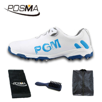 高爾夫男士球鞋 旋轉鞋帶 防水透氣 防滑運動鞋 GSH103 白 藍 配POSMA鞋包 2合1清潔刷 高爾夫球毛巾