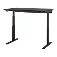 MITTZON 升降式工作桌, 電動 黑色/實木貼皮 梣木/黑色, 140x80 公分