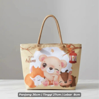 Tote Bag Emily Motif Kartun / Tas Tote Canvas Printing Tali Sumbu Kasual Lucu Cat Minnie Tupai Donal