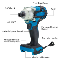 1/4''520N.M Brushless Electric Screwdriver Cordless Impact Wrench Rechargable with Light For Makita 18V Battery Electric Wrench