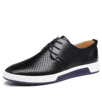 Men Casual Shoes Summer Breathable Leather Holes Design Brand Flat Shoes for Men Driving Shoes Men's Boat Shoes