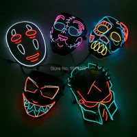 New Style EL Mask Energy saving Colorful Select el wire mask by 3V Sound Active For Halloween holiday Party Mask Decoration