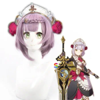 Genshin Impact Game Noelle Light Purple Short Role Play Cosplay Heat Resistant Synthetic Hair 2021 Cosplay Wig+ Free Wig Cap