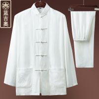 真絲唐裝男夏季桑蠶絲綢緞套裝中式男裝爸爸爺爺太極服中國風上衣