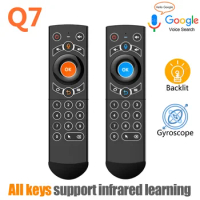2020 Orange Q7 USB 2.4GHz RF Air Mouse Smart Voice Remote Control Full Keys IR Learning for Android TV Box