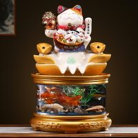 創意家居辦公室客廳招財貓型玻璃流水魚缸金魚缸造景開業送禮擺件