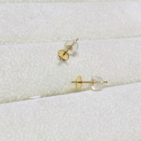 加粗純18K金珍珠簡單耳釘光面耳釘空托大盤素面耳針配件diy配件